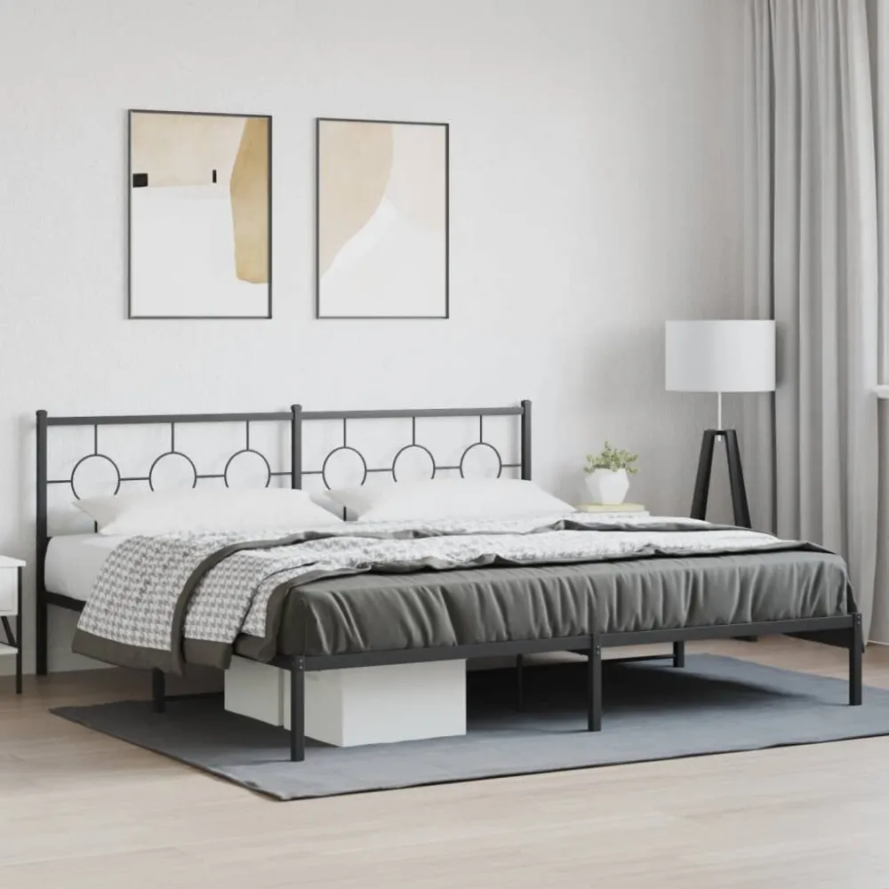 Bedframe met hoofdbord metaal zwart 200x200 cm