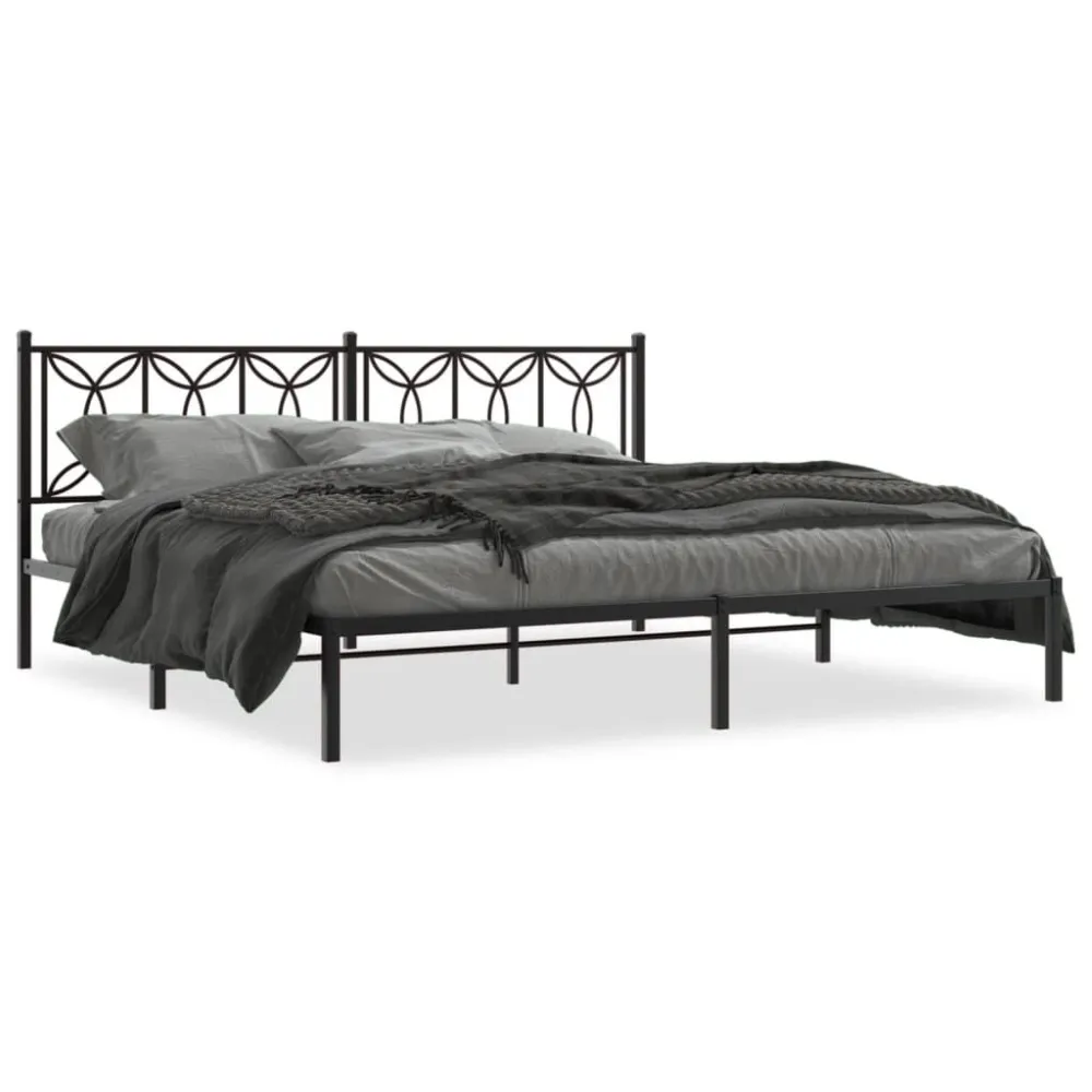 Bedframe met hoofdbord metaal zwart 200x200 cm