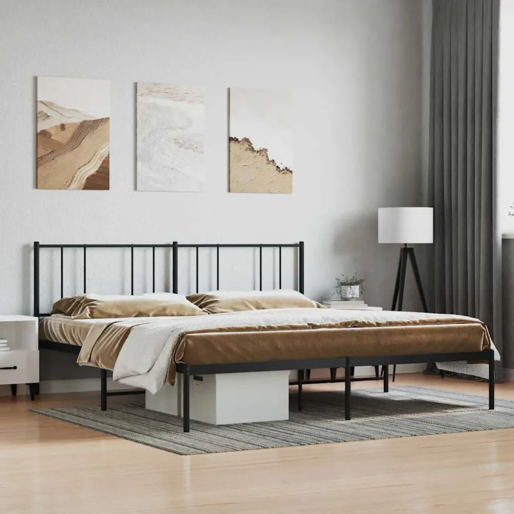Bedframe met hoofdbord metaal zwart 200x200 cm