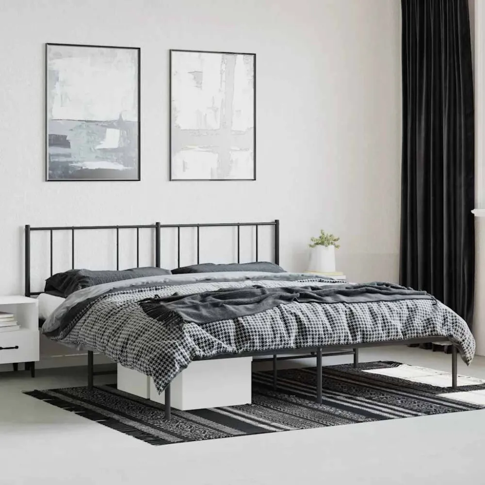 Bedframe met hoofdbord metaal zwart 200x200 cm