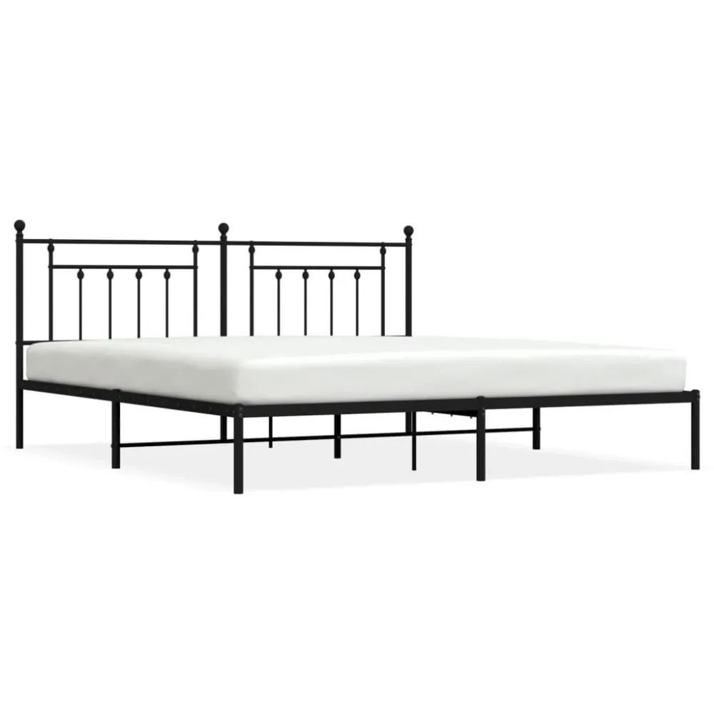 Bedframe met hoofdbord metaal zwart 200x200 cm