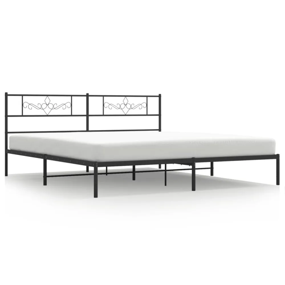 Bedframe met hoofdbord metaal zwart 200x200 cm