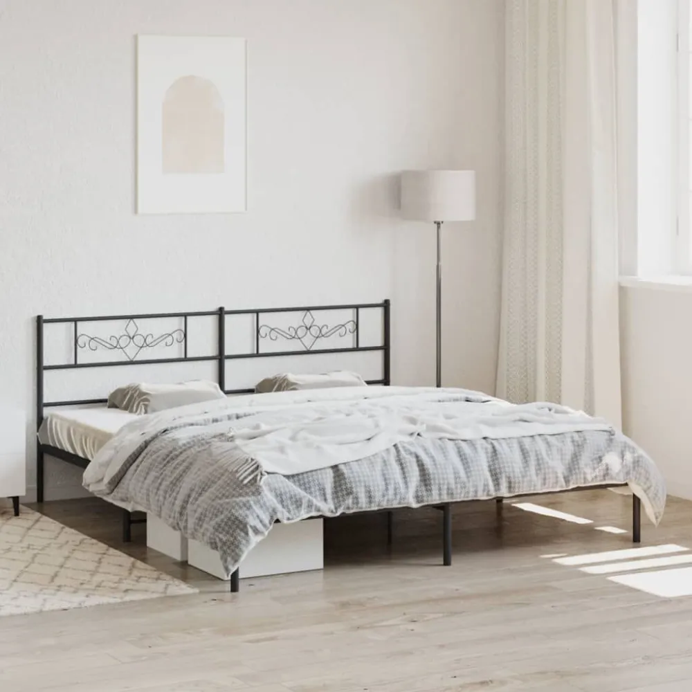 Bedframe met hoofdbord metaal zwart 200x200 cm