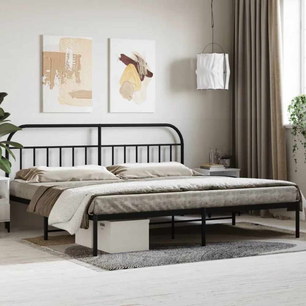 Bedframe met hoofdbord metaal zwart 200x200 cm