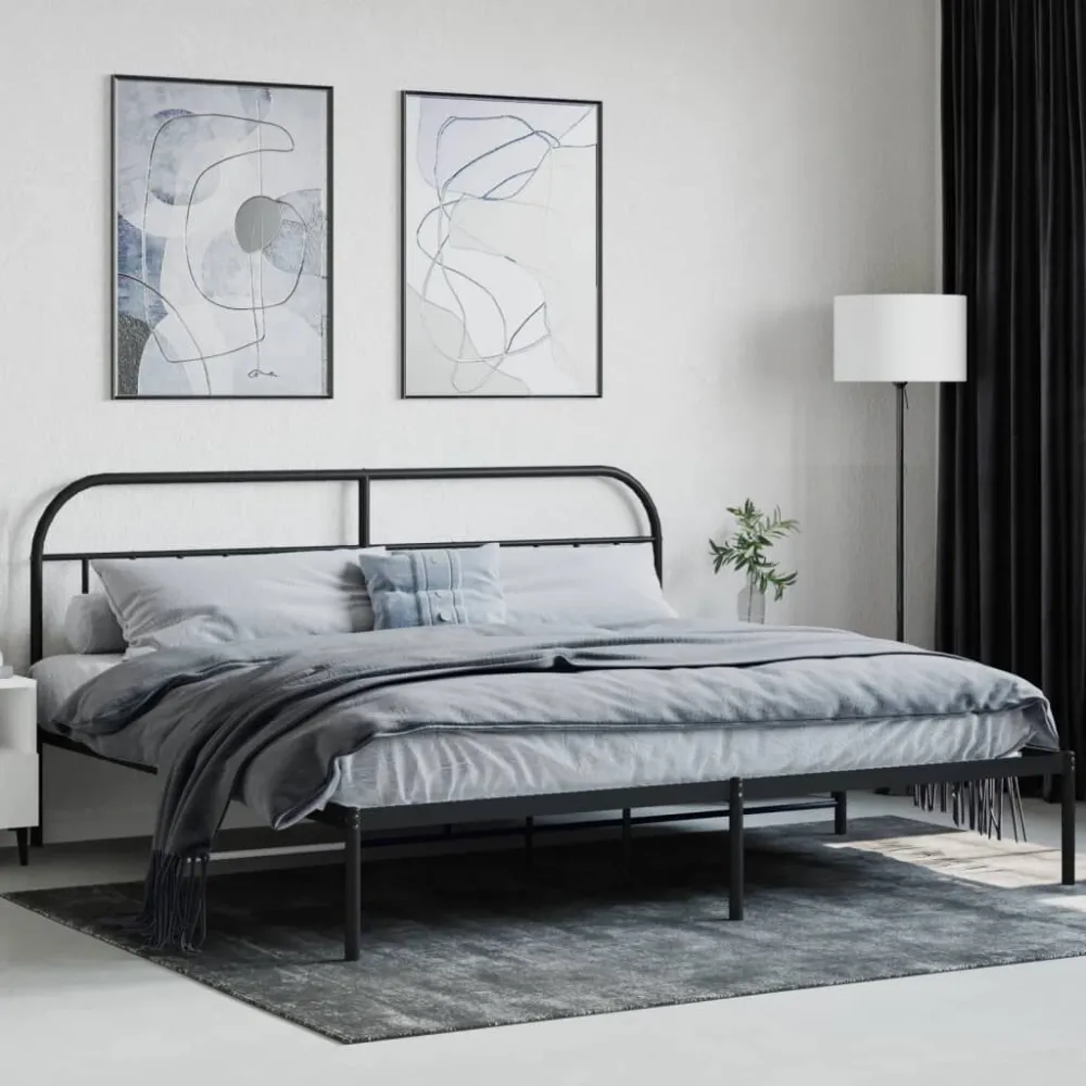 Bedframe met hoofdbord metaal zwart 200x200 cm