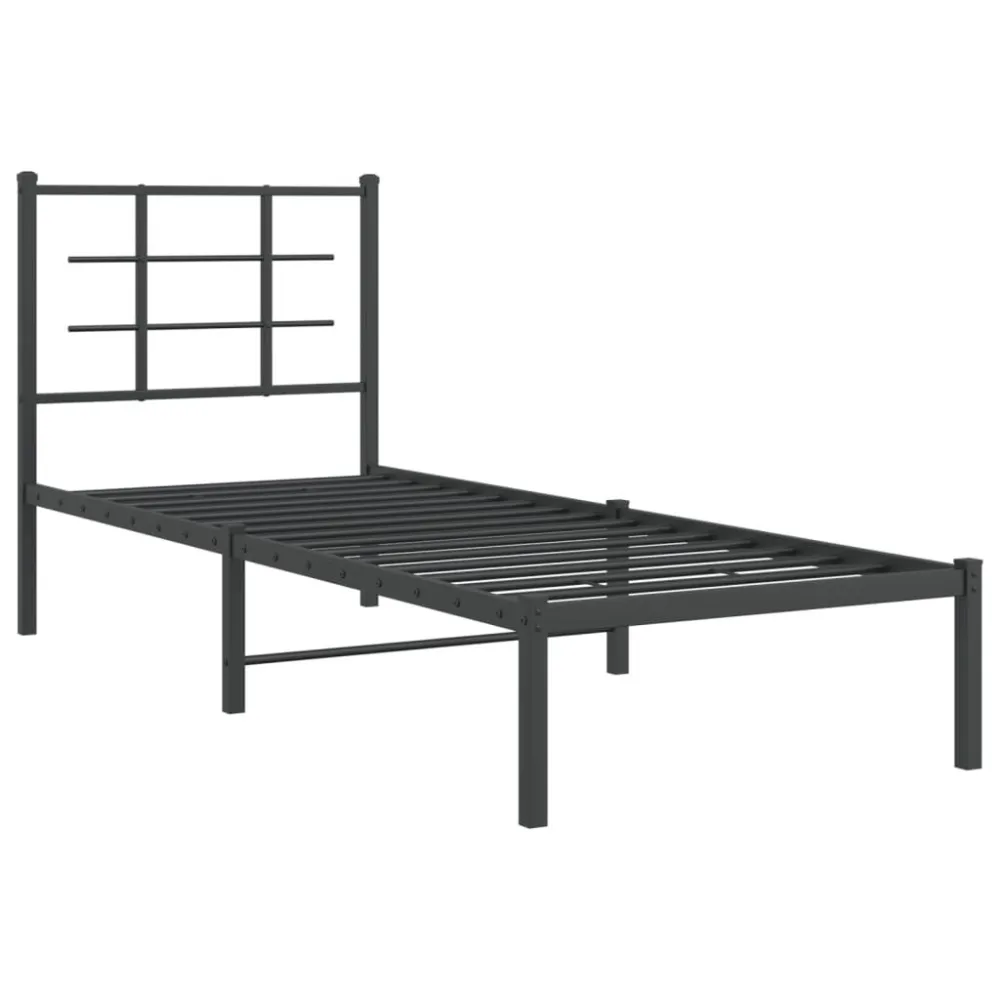 Bedframe met hoofdbord metaal zwart 75x190 cm