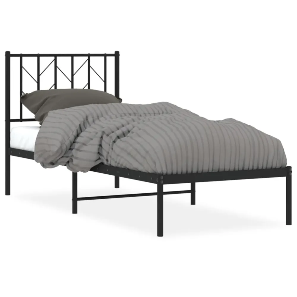 Bedframe met hoofdbord metaal zwart 75x190 cm