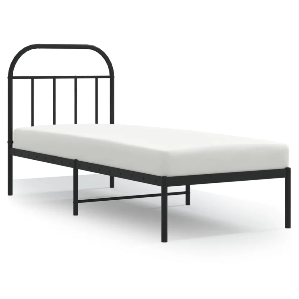 Bedframe met hoofdbord metaal zwart 75x190 cm