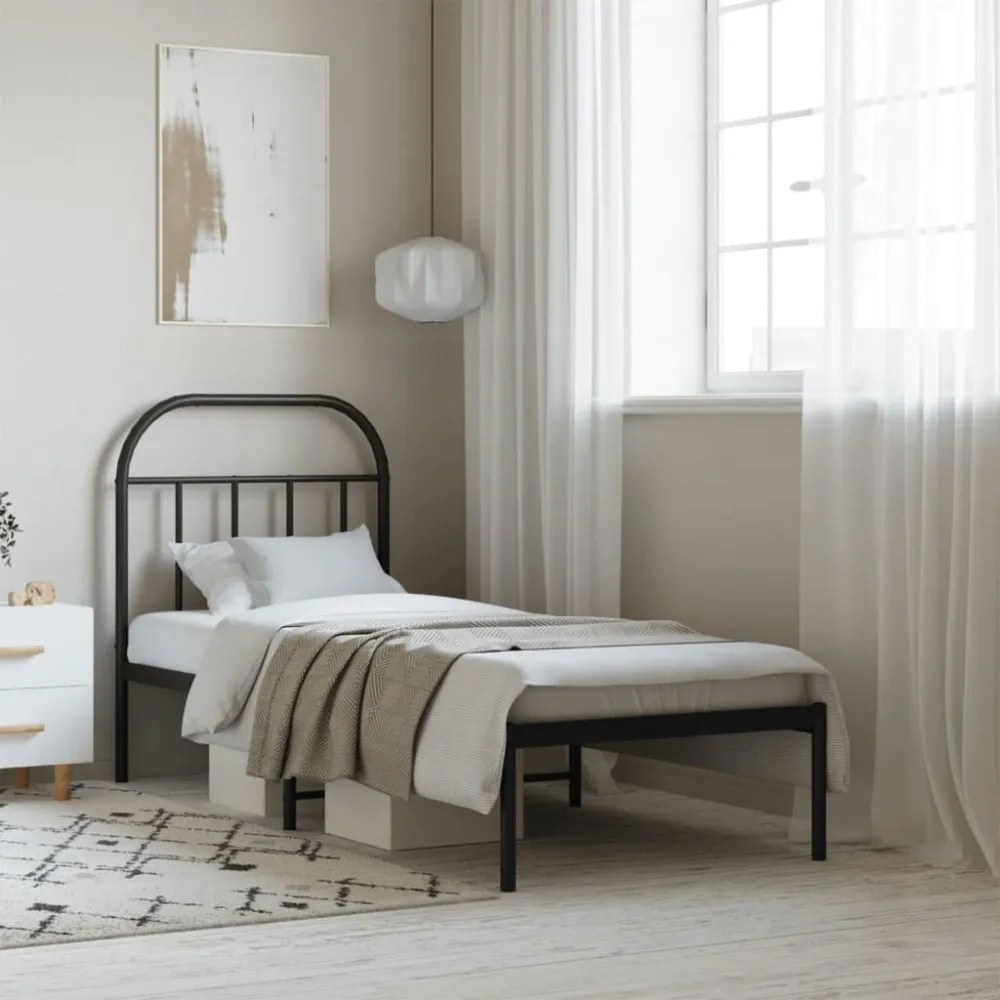 Bedframe met hoofdbord metaal zwart 75x190 cm