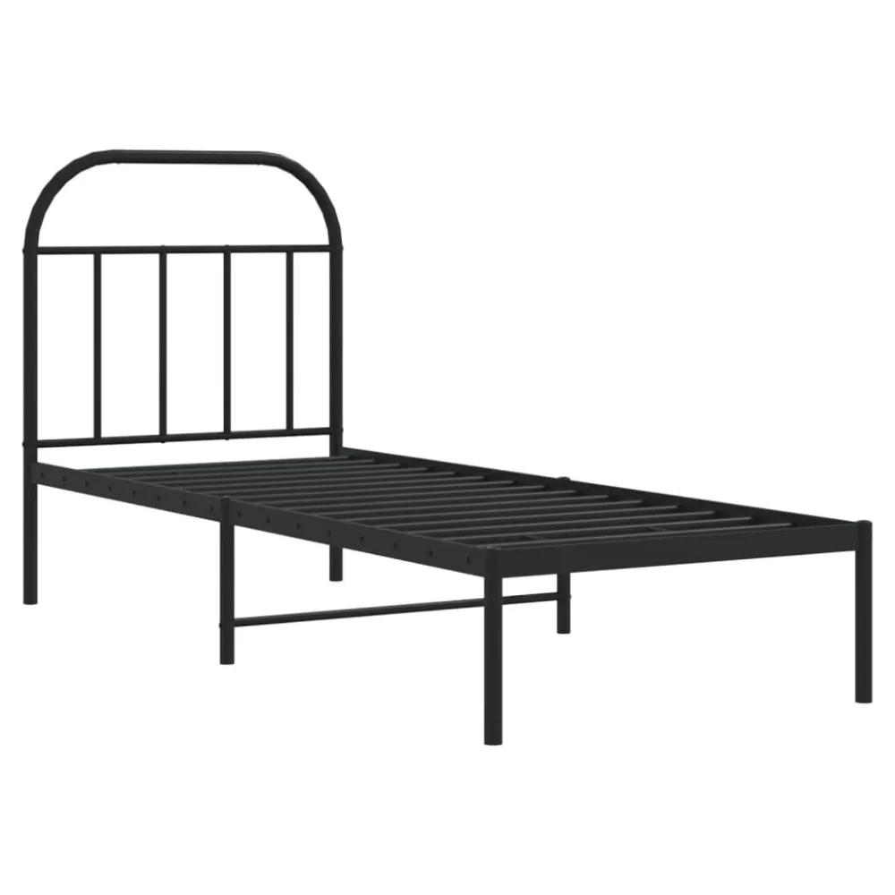 Bedframe met hoofdbord metaal zwart 75x190 cm