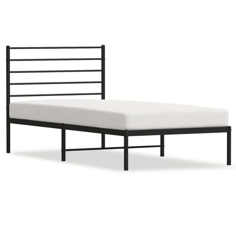 Bedframe met hoofdbord metaal zwart 75x190 cm