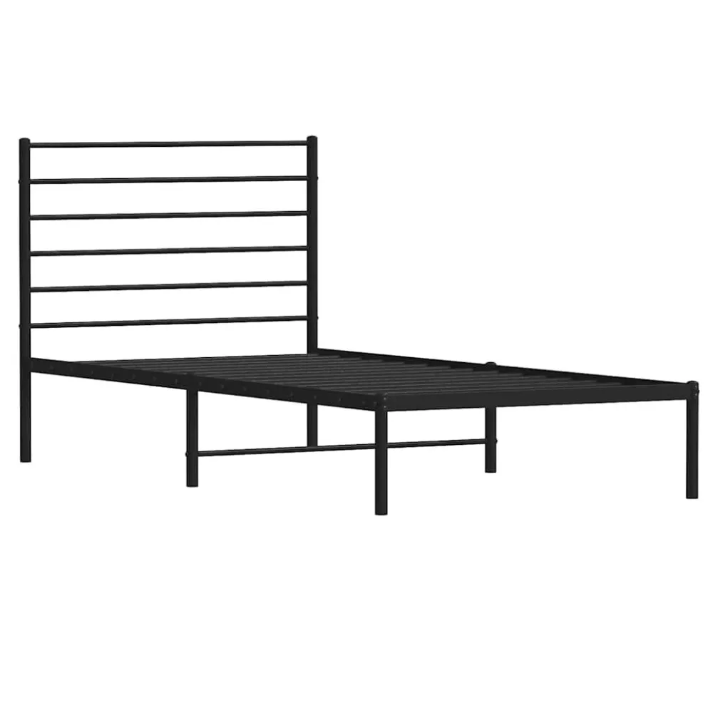 Bedframe met hoofdbord metaal zwart 75x190 cm