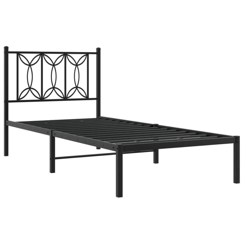 Bedframe met hoofdbord metaal zwart 75x190 cm