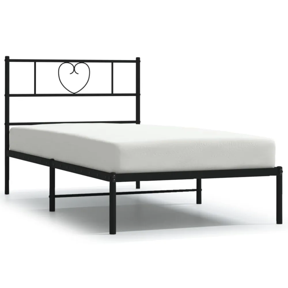 Bedframe met hoofdbord metaal zwart 75x190 cm