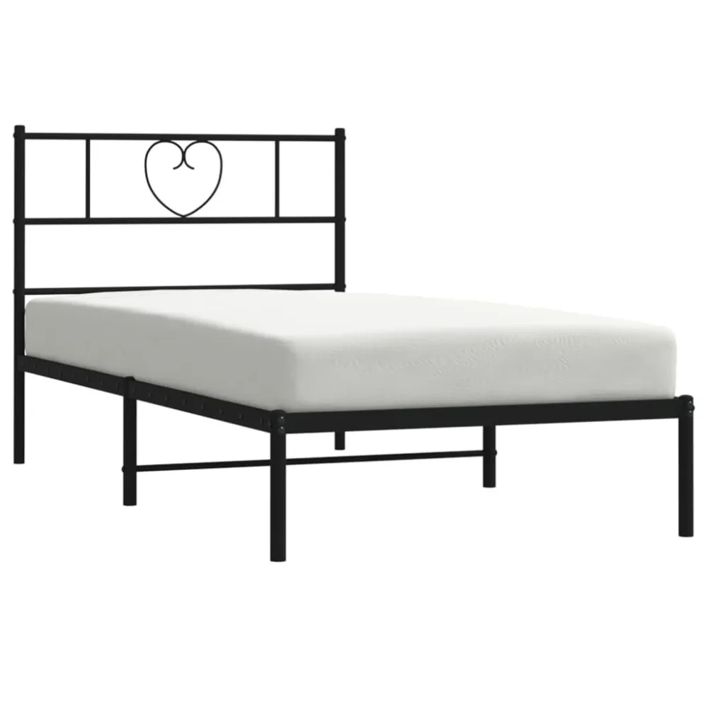 Bedframe met hoofdbord metaal zwart 75x190 cm