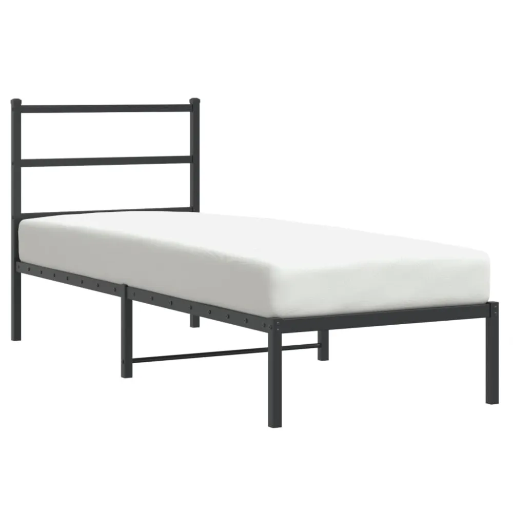 Bedframe met hoofdbord metaal zwart 75x190 cm
