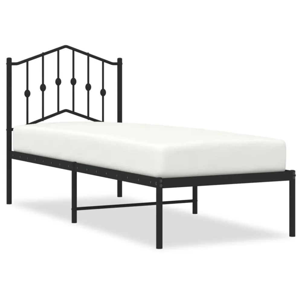 Bedframe met hoofdbord metaal zwart 75x190 cm