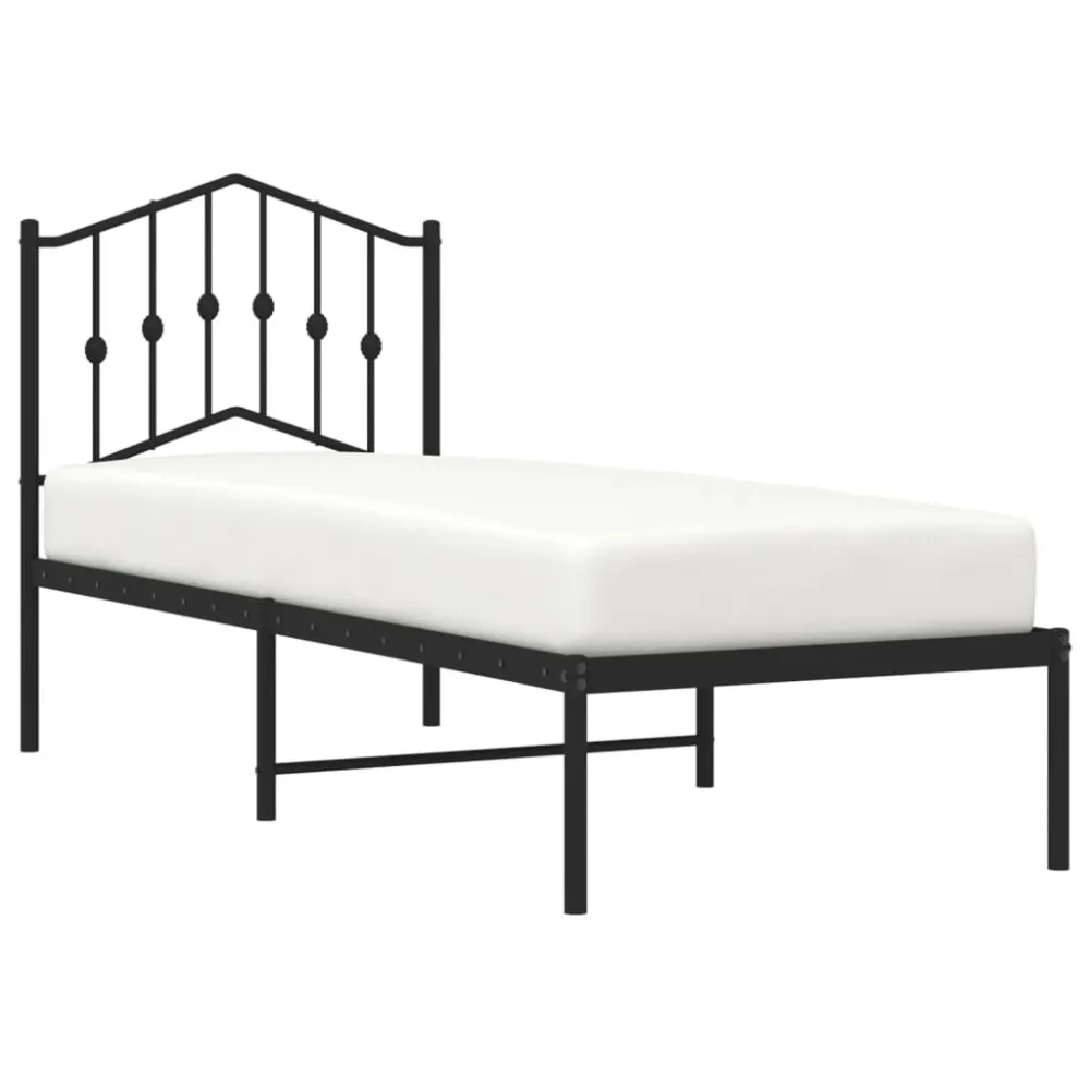 Bedframe met hoofdbord metaal zwart 75x190 cm