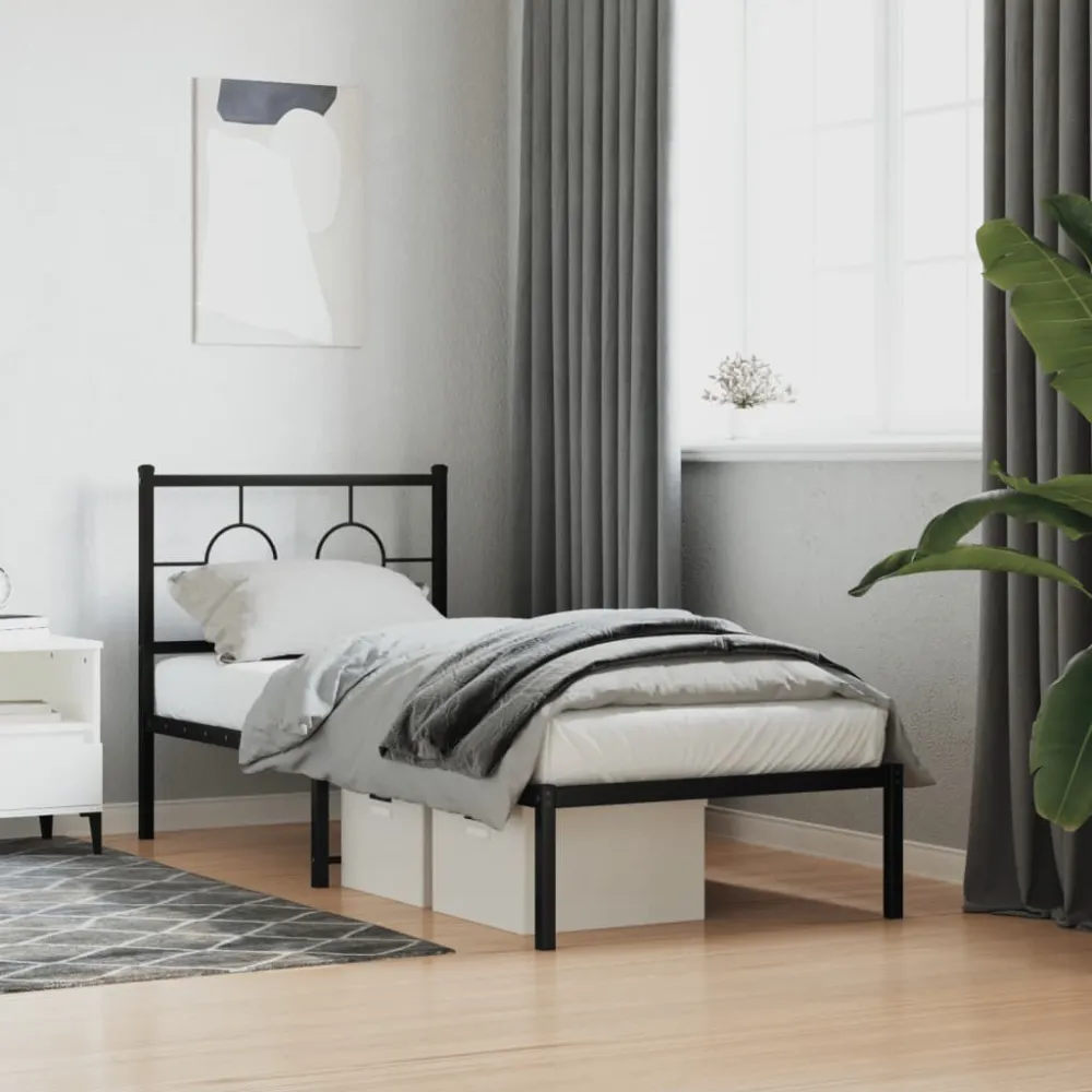 Bedframe met hoofdbord metaal zwart 75x190 cm