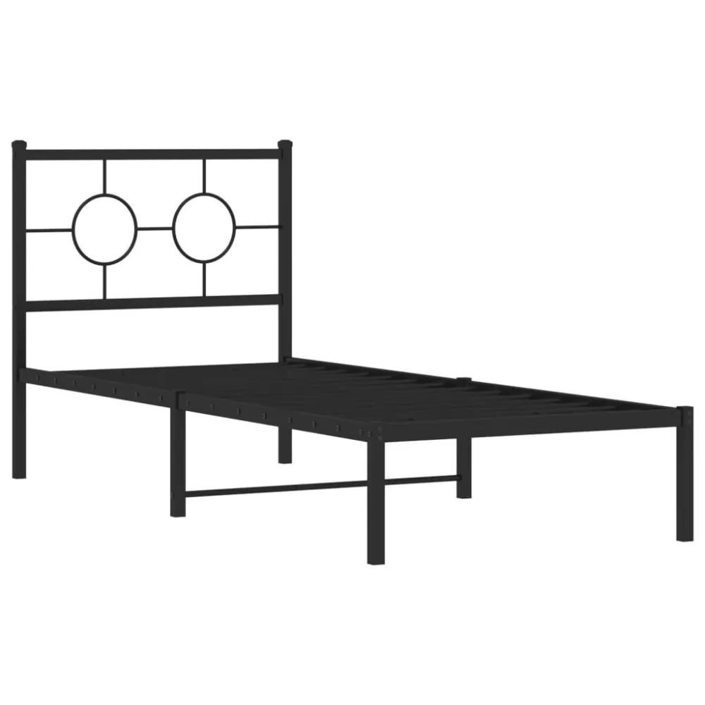 Bedframe met hoofdbord metaal zwart 75x190 cm