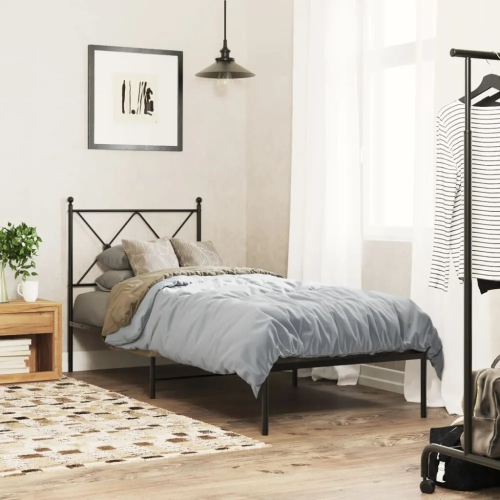 Bedframe met hoofdbord metaal zwart 75x190 cm
