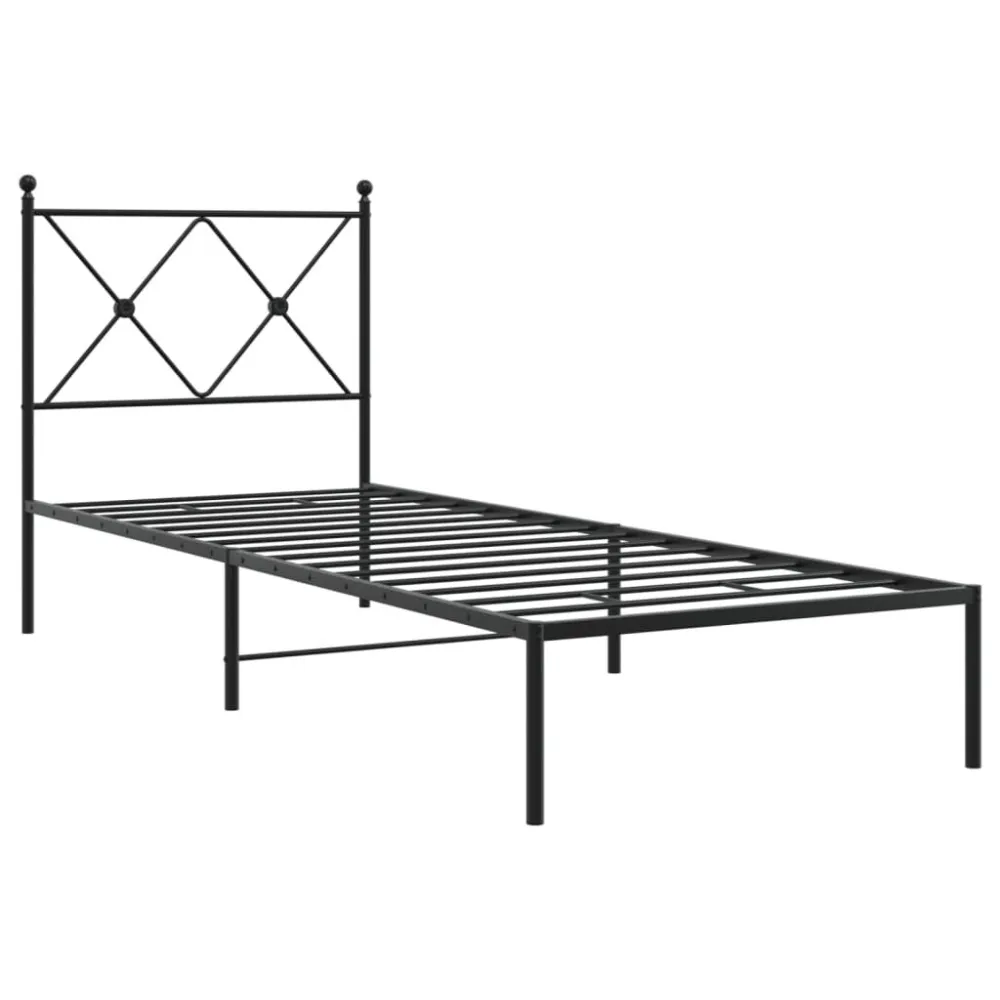 Bedframe met hoofdbord metaal zwart 75x190 cm