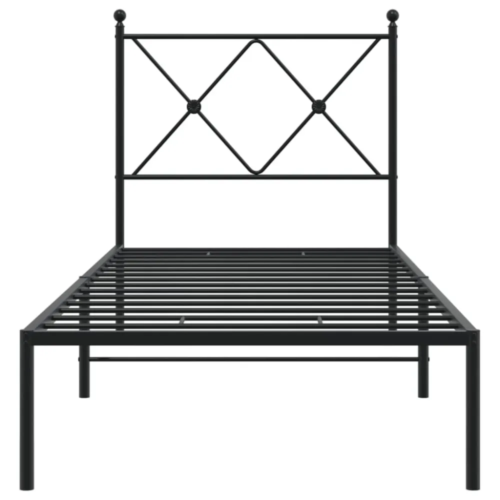 Bedframe met hoofdbord metaal zwart 75x190 cm