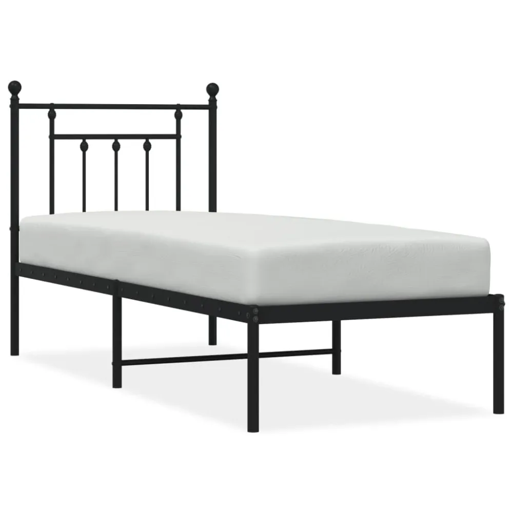 Bedframe met hoofdbord metaal zwart 75x190 cm