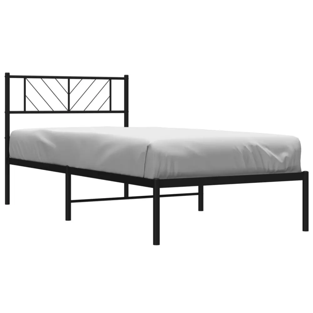 Bedframe met hoofdbord metaal zwart 75x190 cm