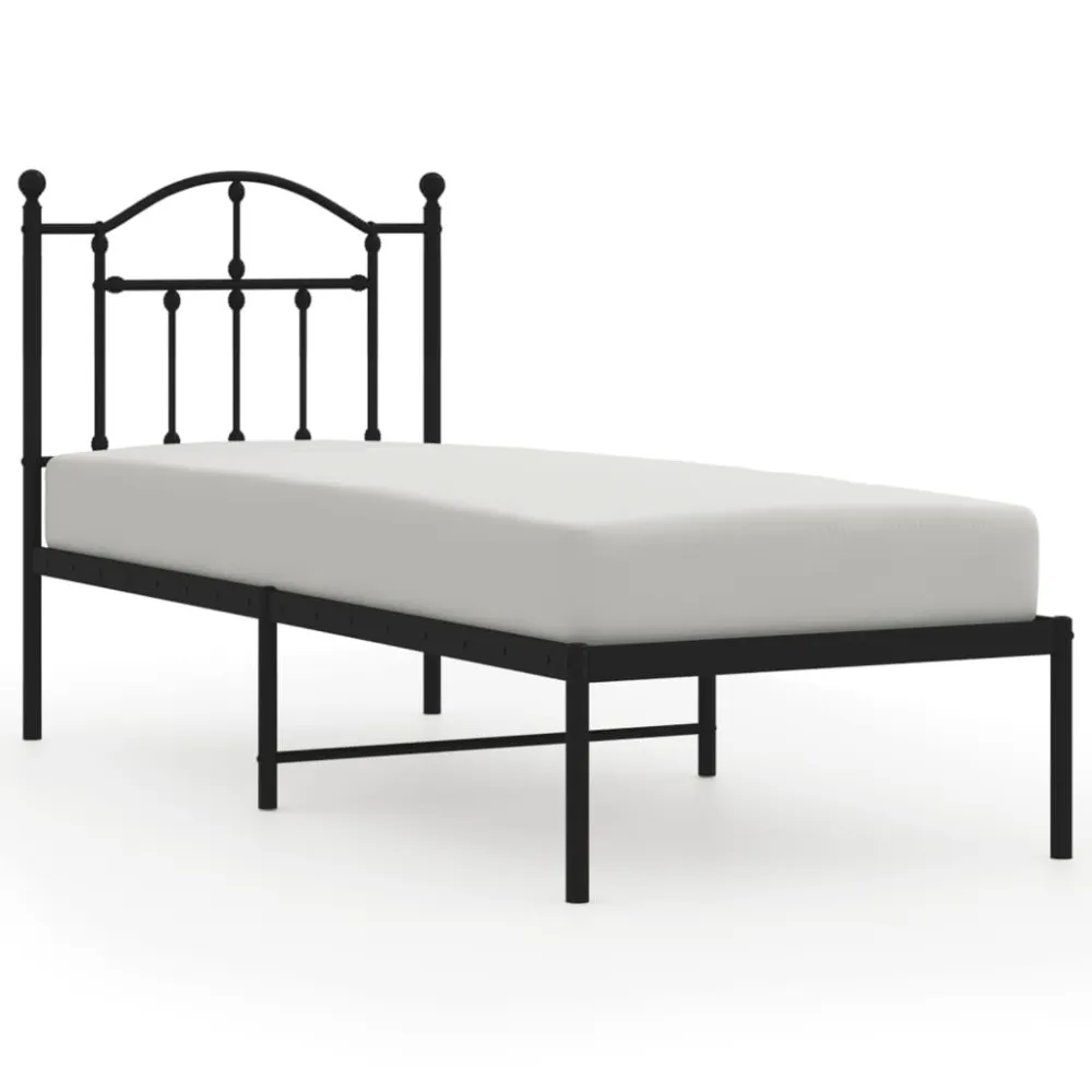 Bedframe met hoofdbord metaal zwart 75x190 cm