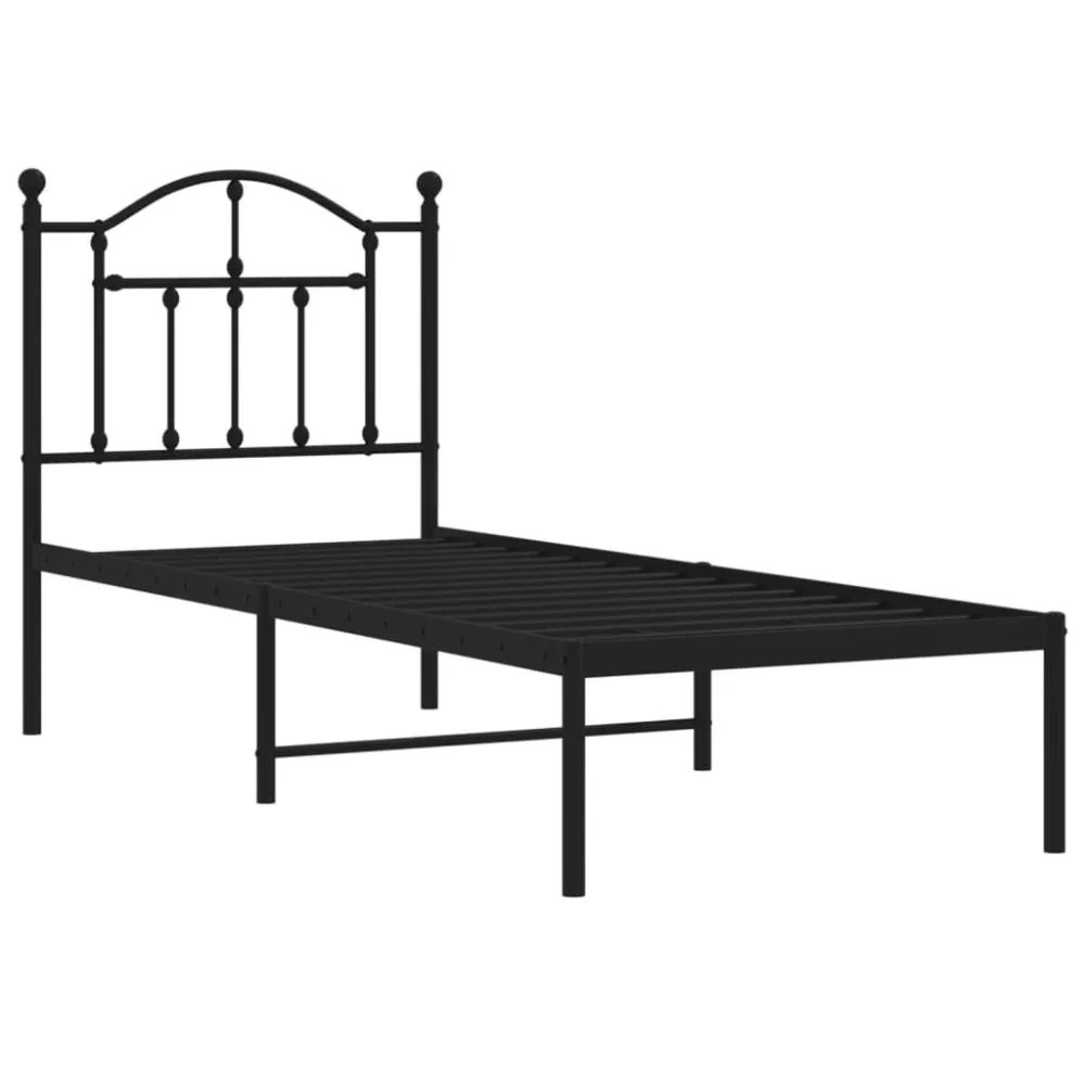 Bedframe met hoofdbord metaal zwart 75x190 cm