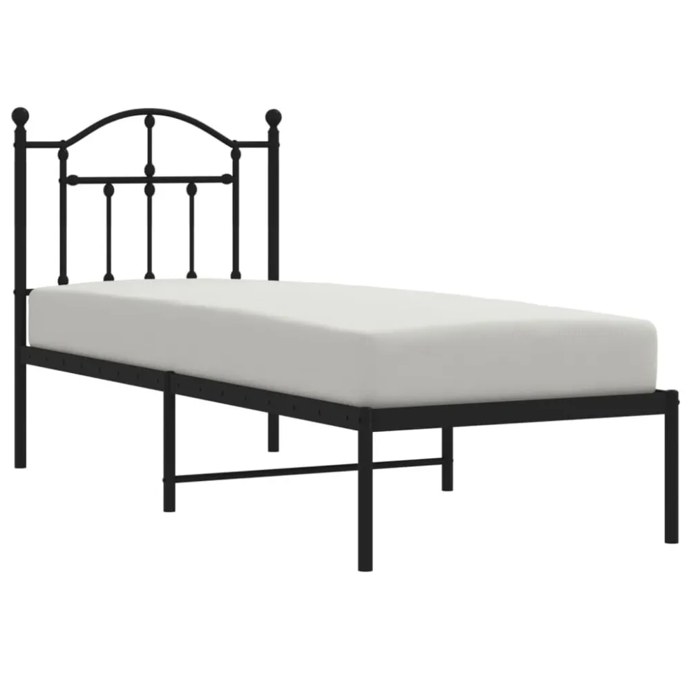 Bedframe met hoofdbord metaal zwart 75x190 cm