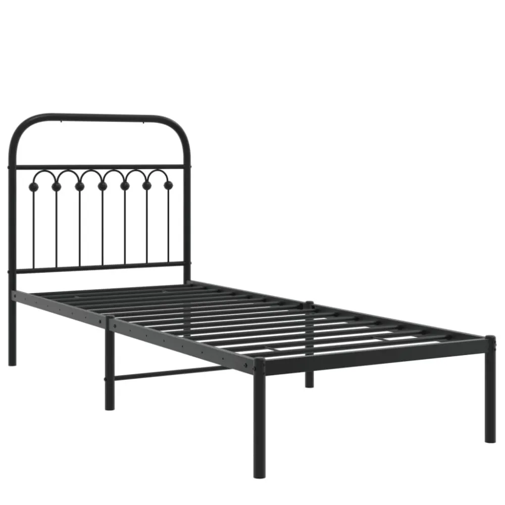 Bedframe met hoofdbord metaal zwart 75x190 cm
