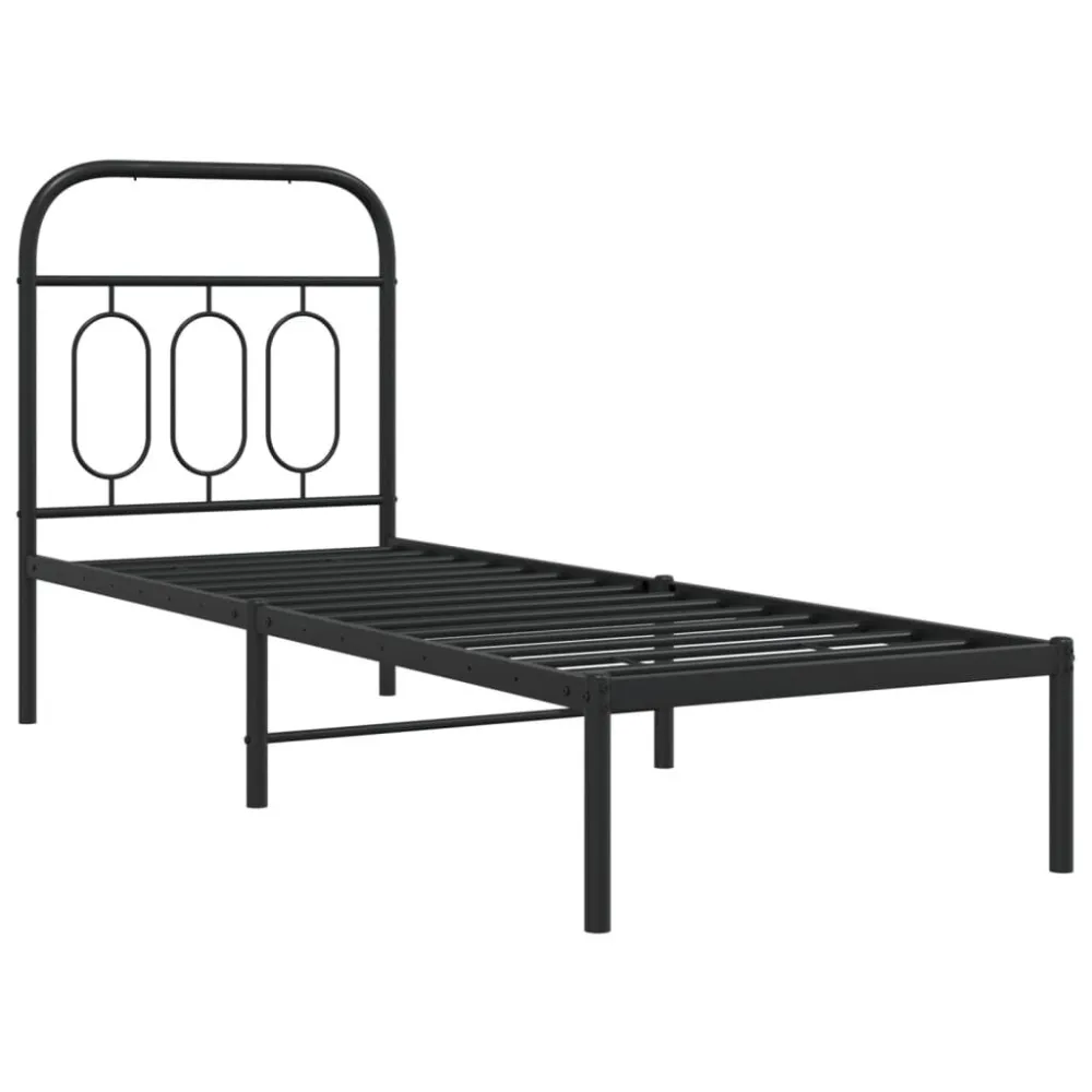 Bedframe met hoofdbord metaal zwart 75x190 cm