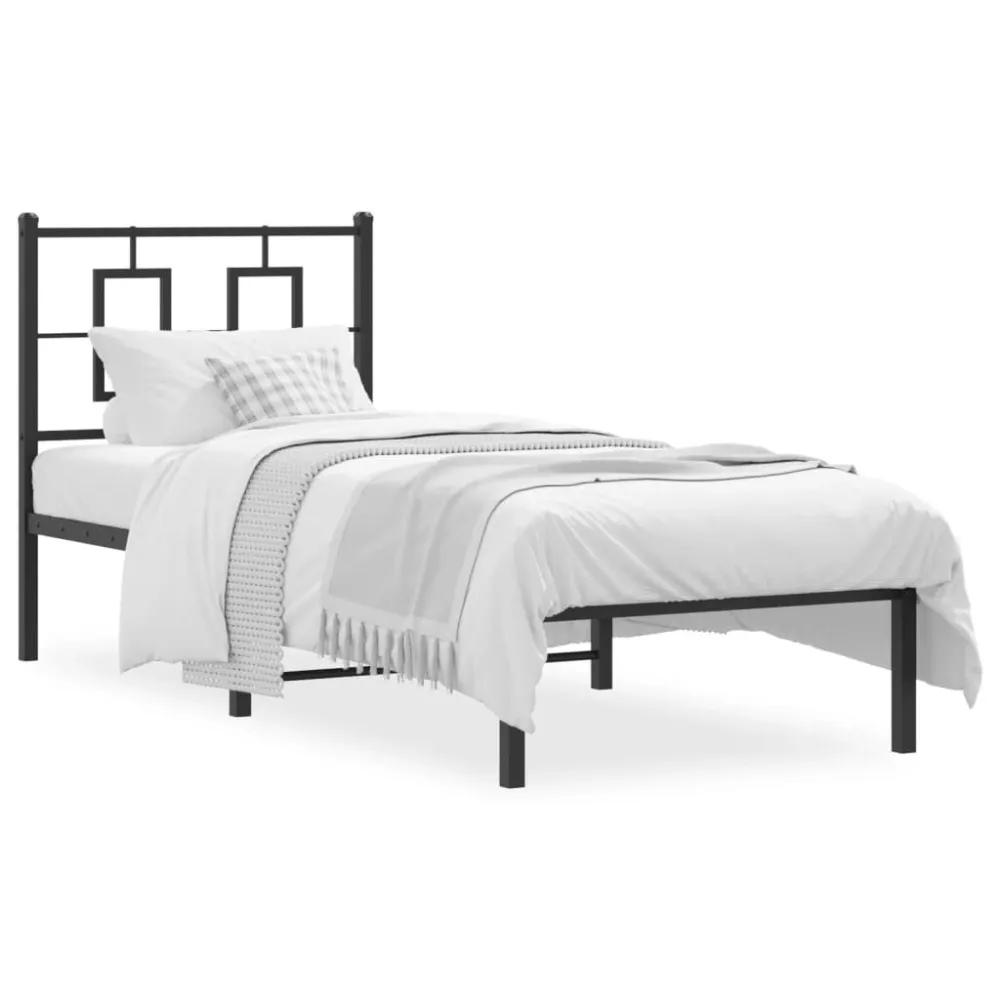 Bedframe met hoofdbord metaal zwart 75x190 cm