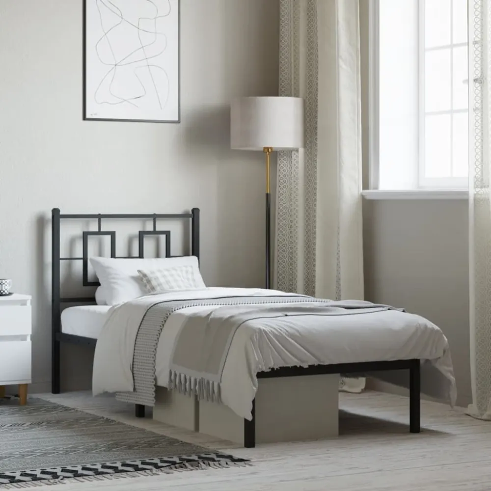 Bedframe met hoofdbord metaal zwart 75x190 cm
