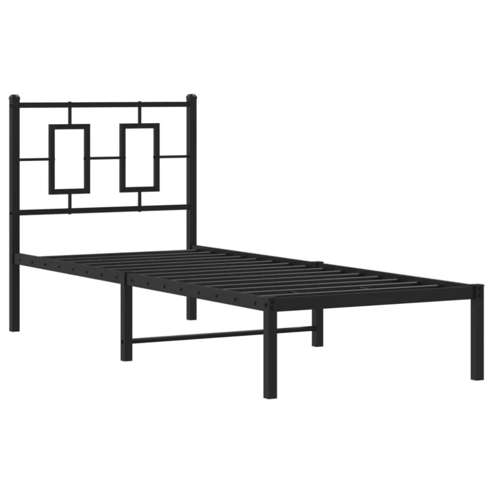 Bedframe met hoofdbord metaal zwart 75x190 cm