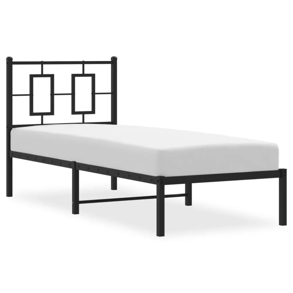 Bedframe met hoofdbord metaal zwart 75x190 cm
