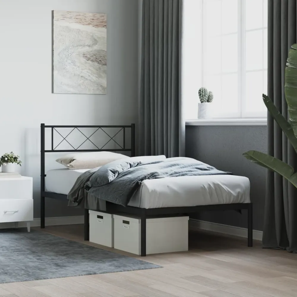 Bedframe met hoofdbord metaal zwart 80x200 cm