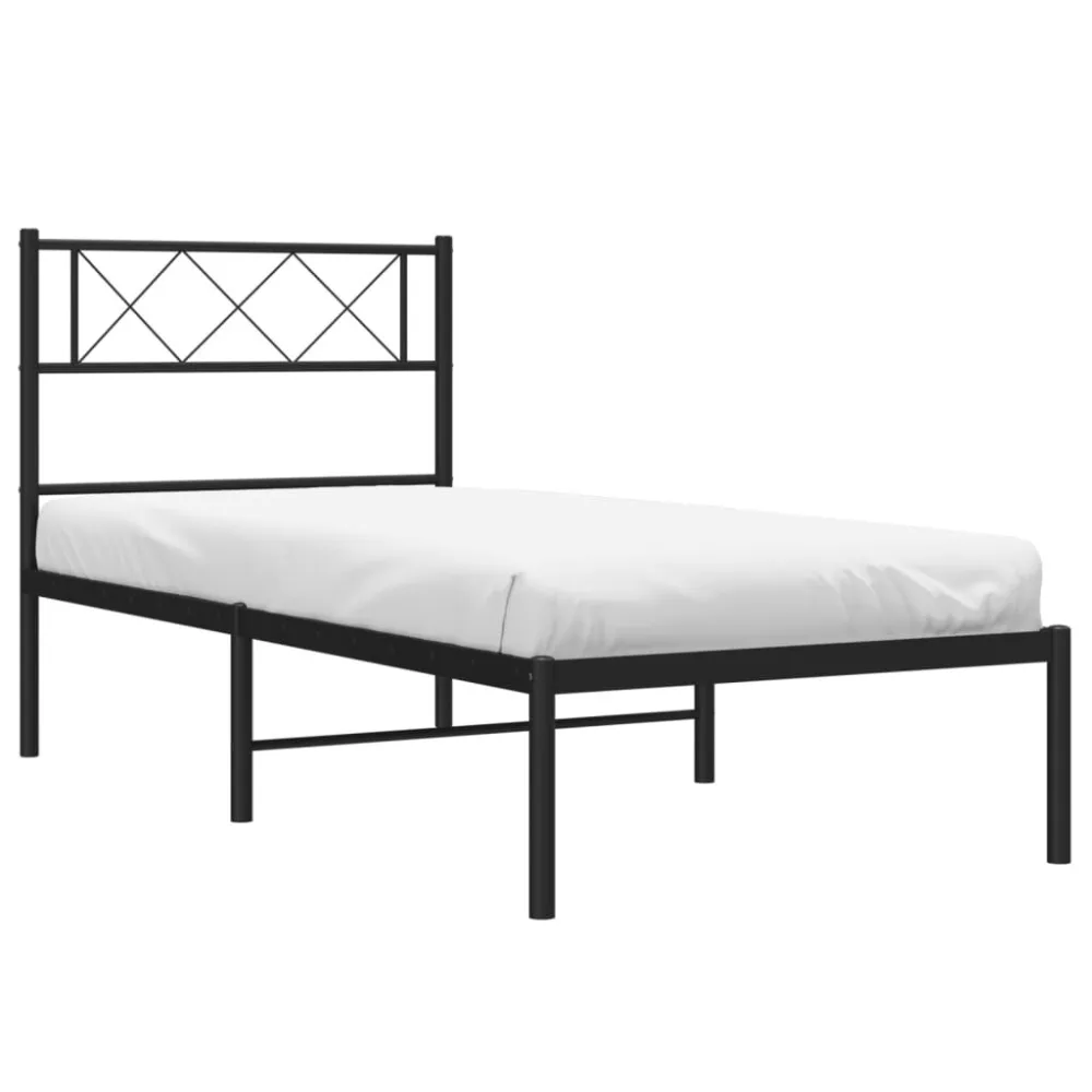 Bedframe met hoofdbord metaal zwart 80x200 cm