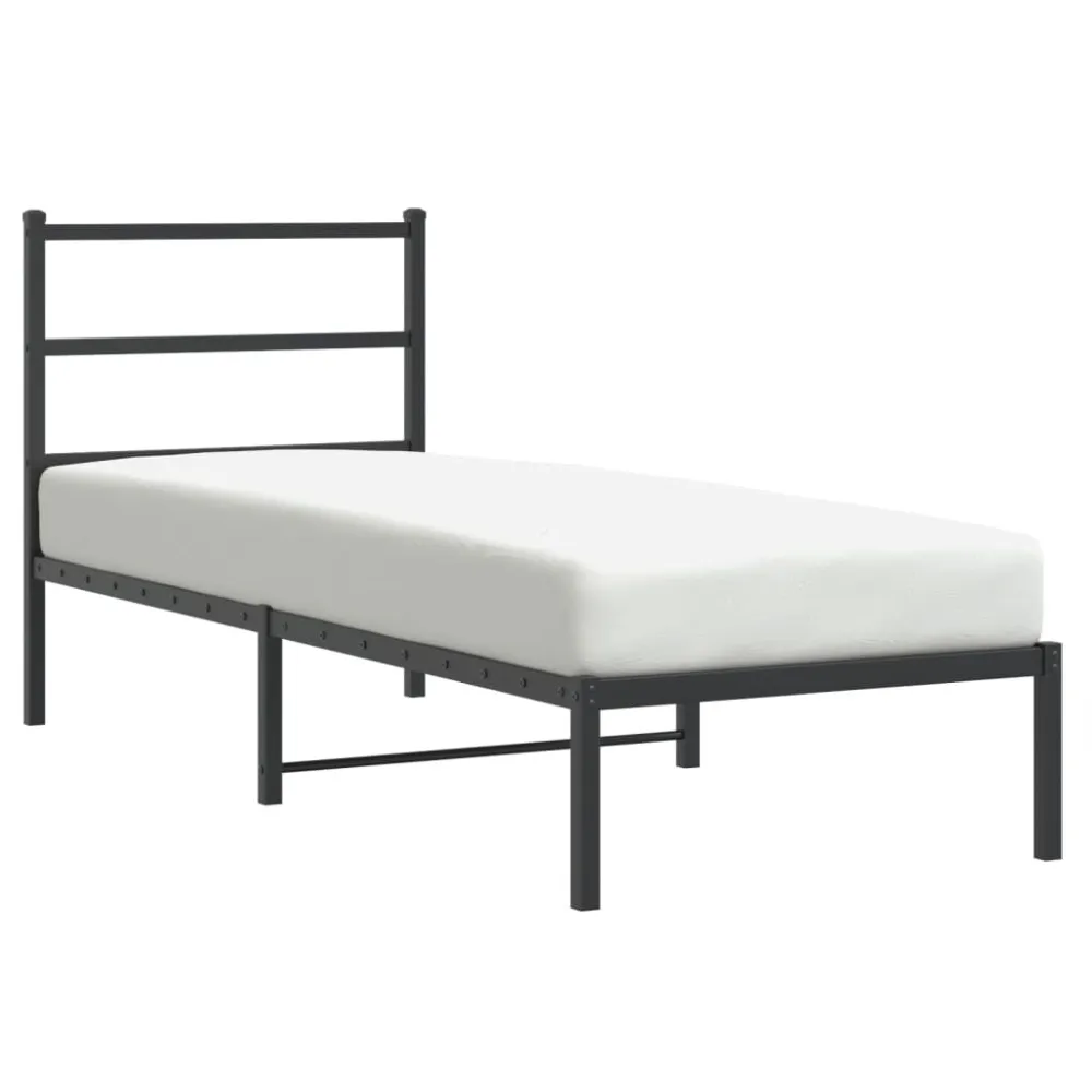 Bedframe met hoofdbord metaal zwart 80x200 cm