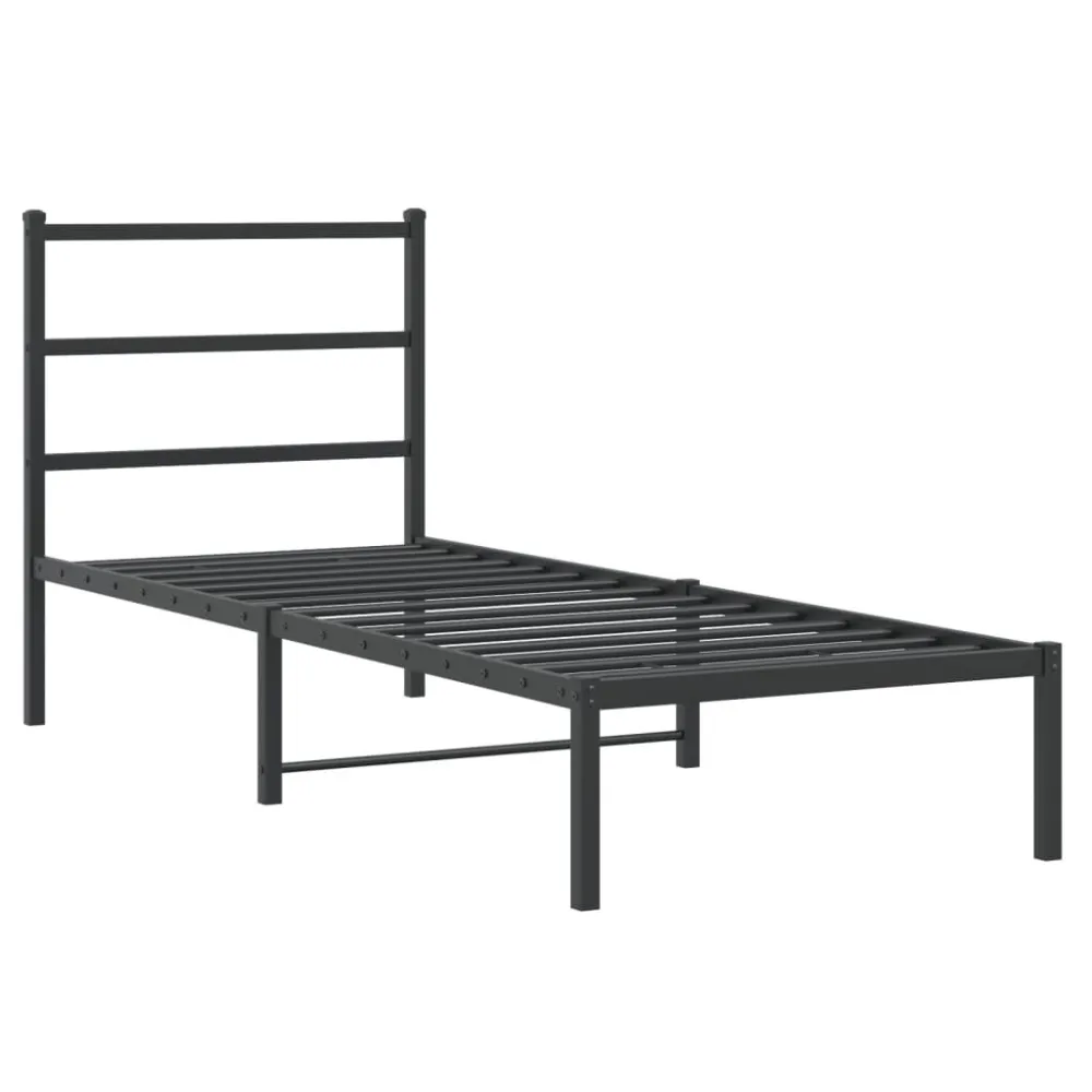Bedframe met hoofdbord metaal zwart 80x200 cm