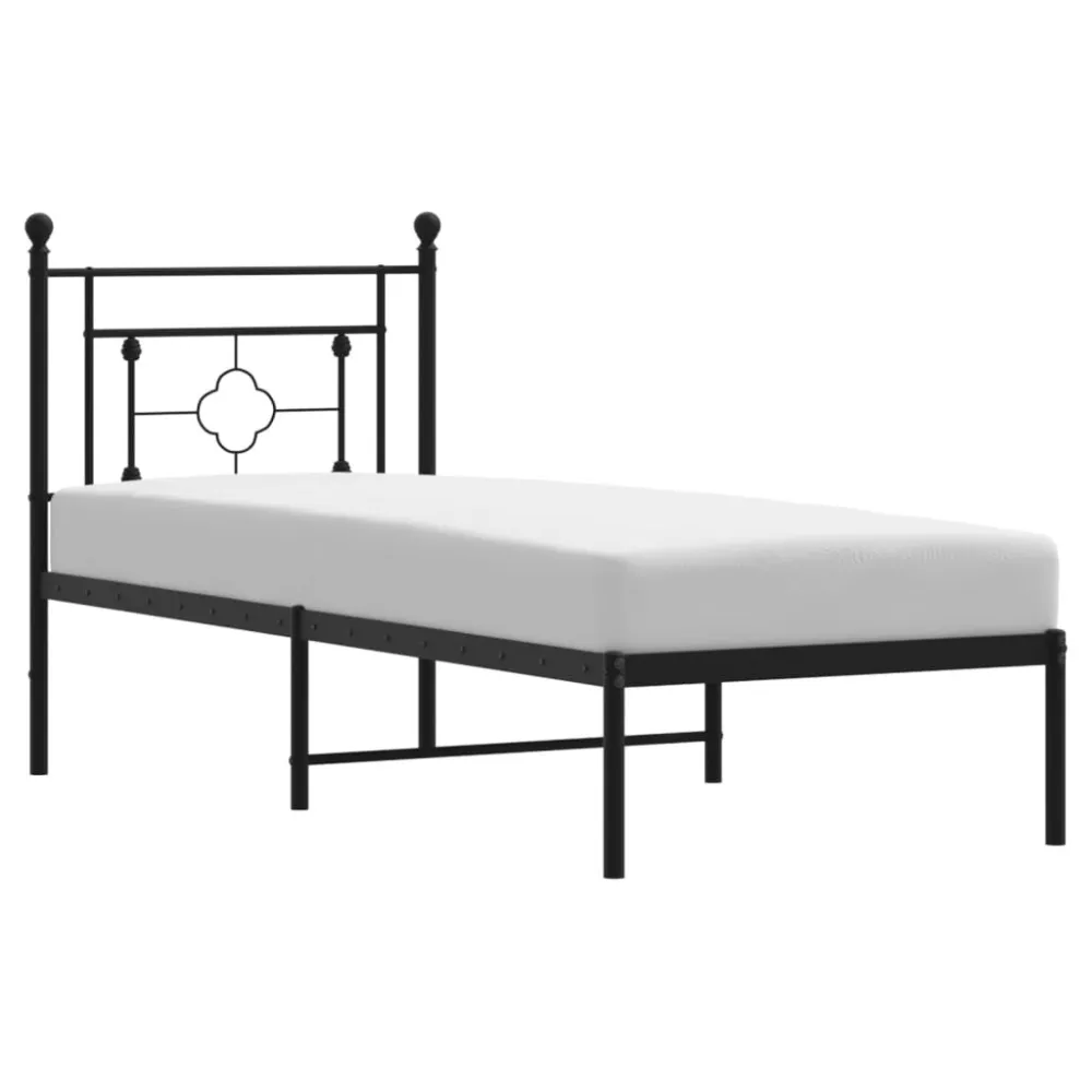 Bedframe met hoofdbord metaal zwart 80x200 cm