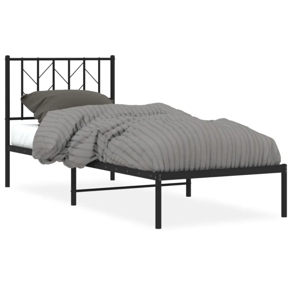 Bedframe met hoofdbord metaal zwart 80x200 cm