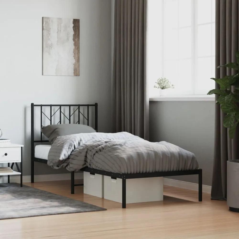 Bedframe met hoofdbord metaal zwart 80x200 cm