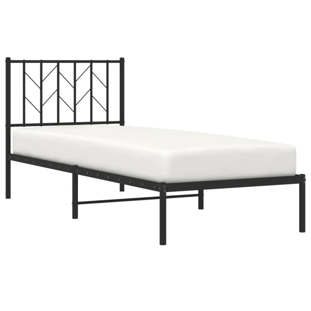 Bedframe met hoofdbord metaal zwart 80x200 cm