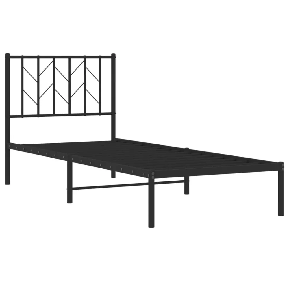 Bedframe met hoofdbord metaal zwart 80x200 cm