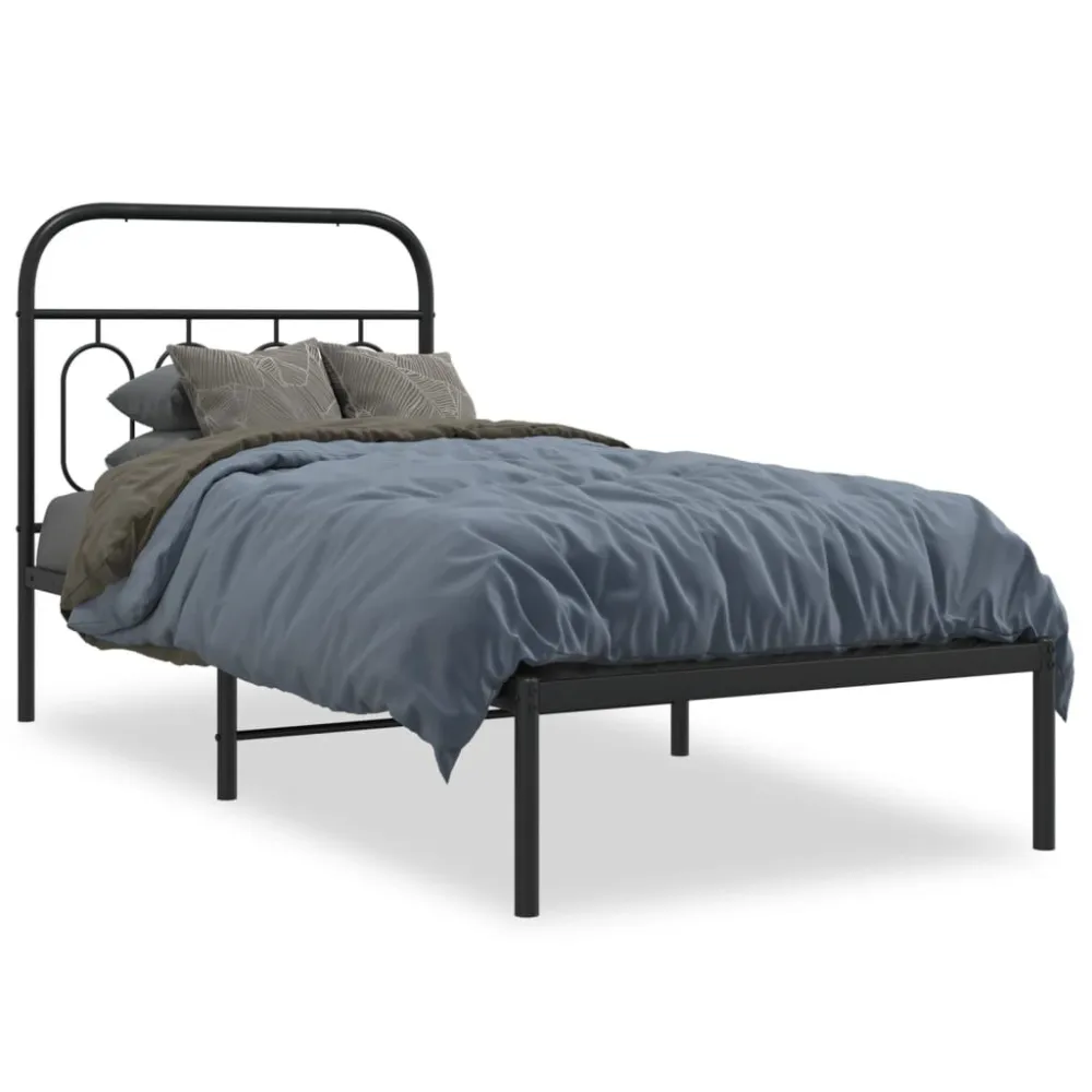 Bedframe met hoofdbord metaal zwart 80x200 cm