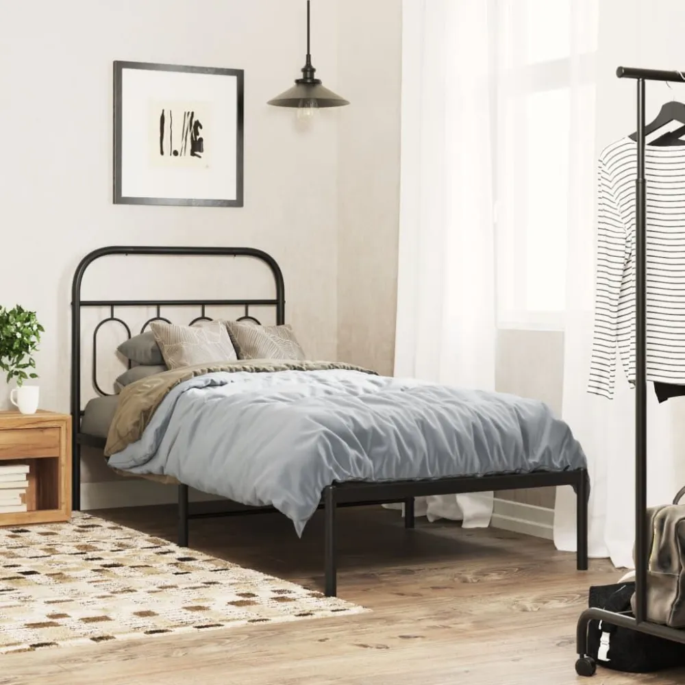Bedframe met hoofdbord metaal zwart 80x200 cm