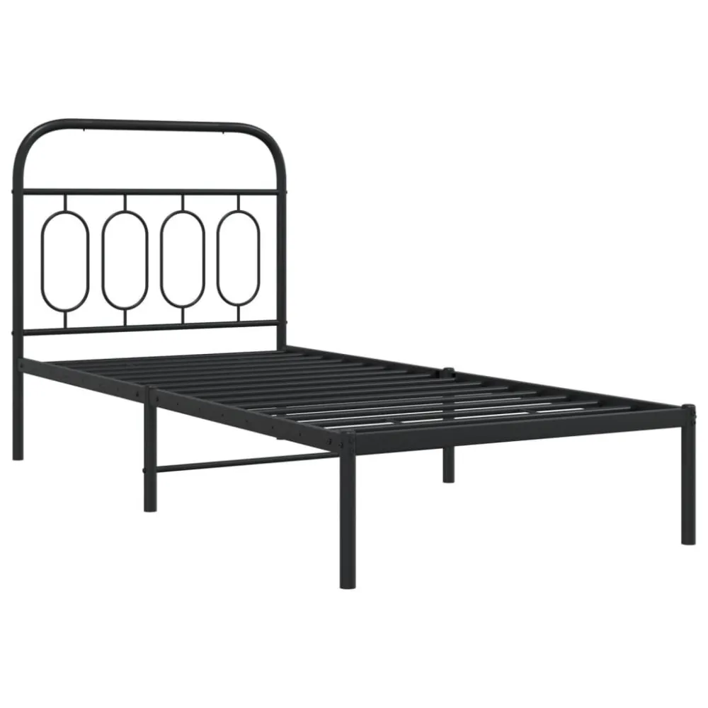 Bedframe met hoofdbord metaal zwart 80x200 cm